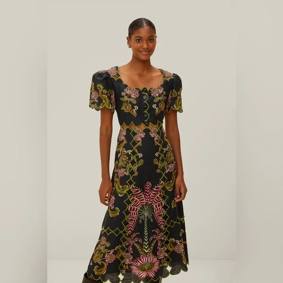 FARM RIO Black Ravenala Short Sleeve Maxi Dress, Size XX-Small, $320 - Picture 1 of 10